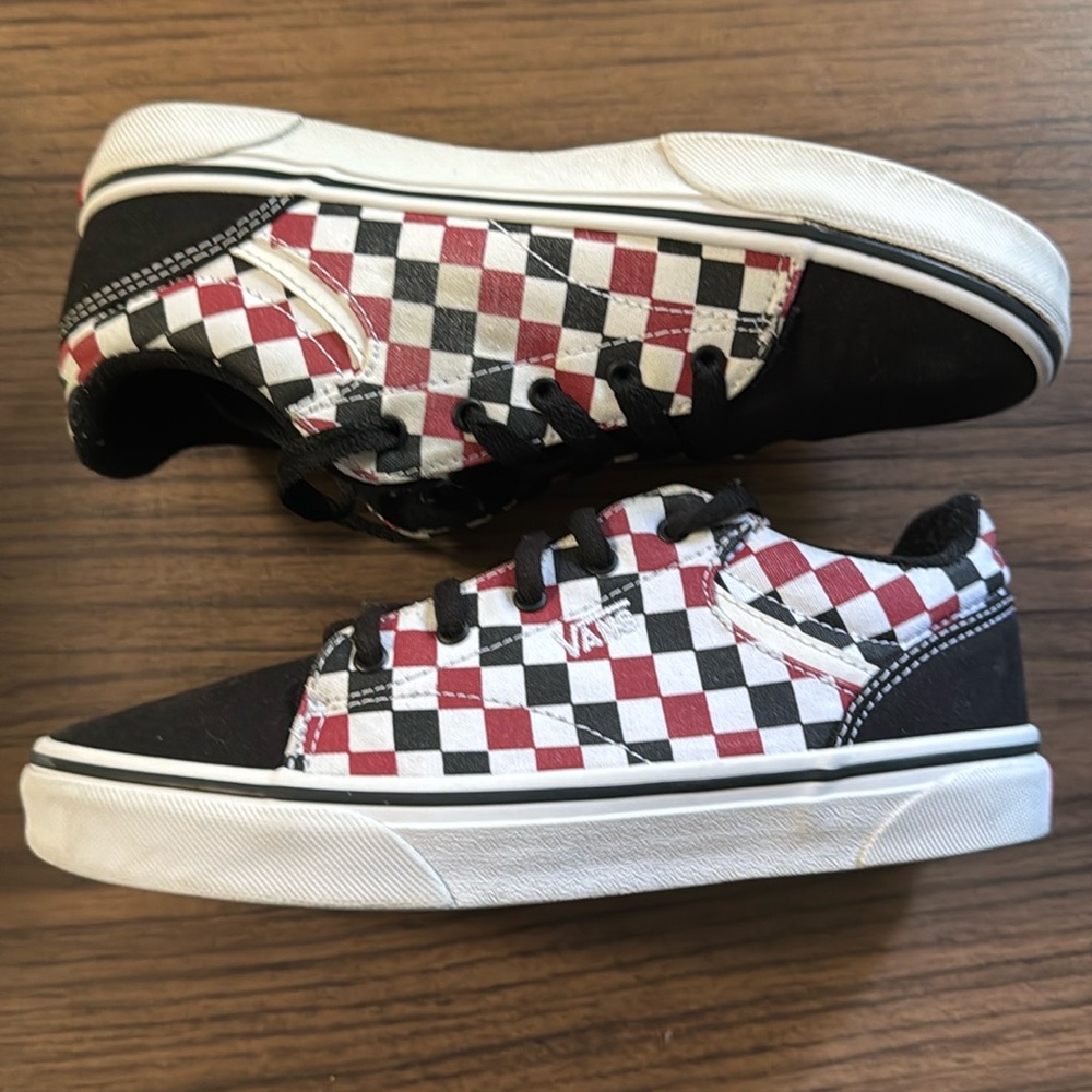 Vans Kids Checkered Black and Red Sneakers